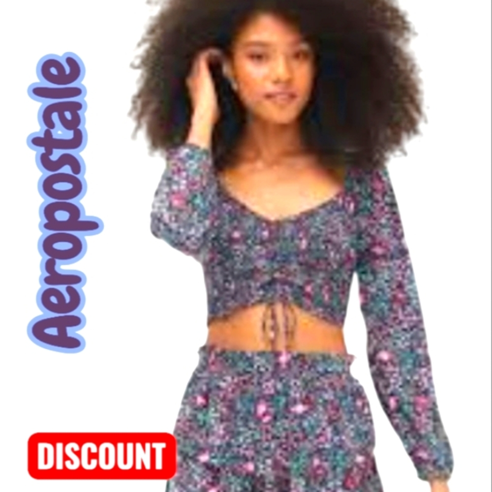 Aeropostale Women's Floral Blouse - Purple and Pink